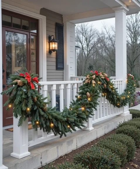 Garland Wrapped Porch Railings