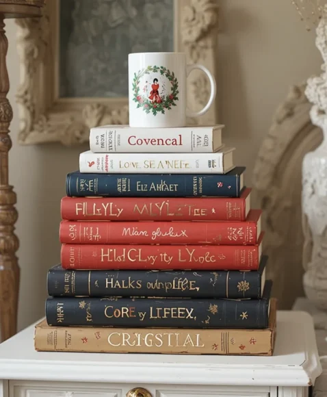 Holiday Books and Mugs Display