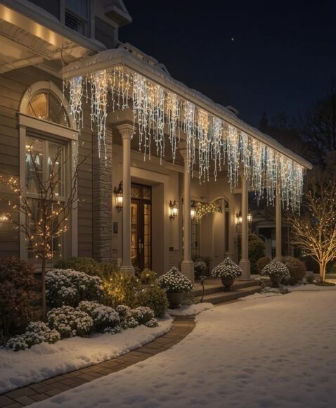Icicle Lights Along the Roofline