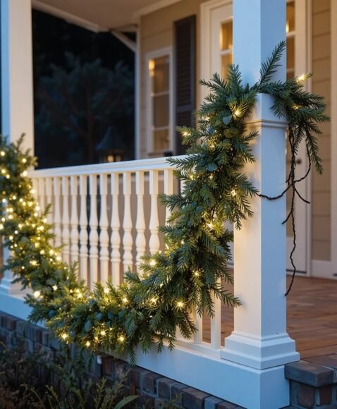 Lighted Garland on Railings