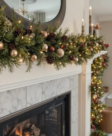 Lighted Garland on the Mantel