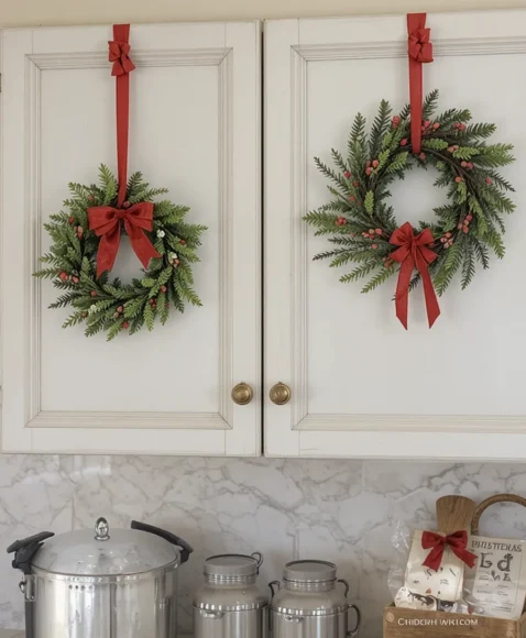Mini Wreaths on Cabinet Doors