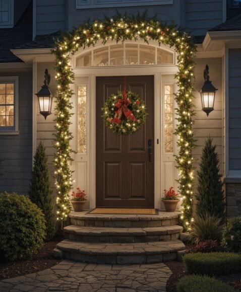 Wreath Lighting on Doors and Windows