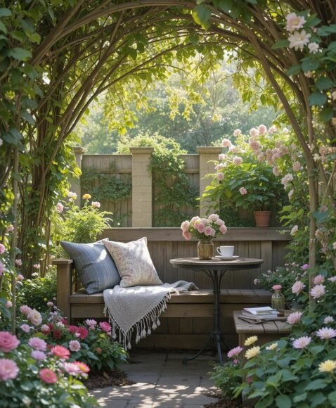 A Cozy Seating Nook Surrounded by Blooms
