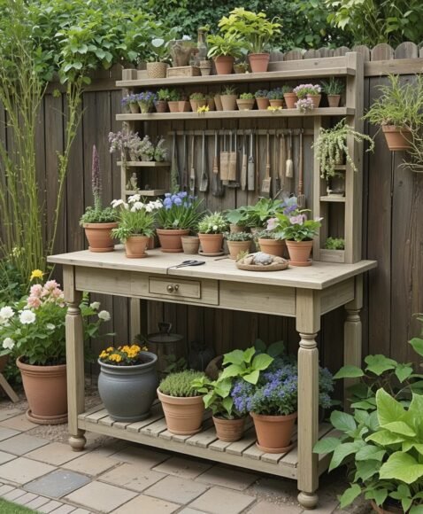 Cottage-Style Potting Bench for Charm and Function