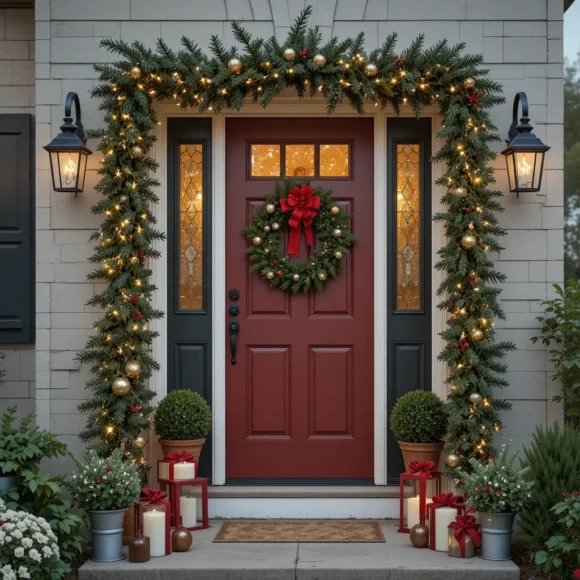 Front Door Garland with Lights