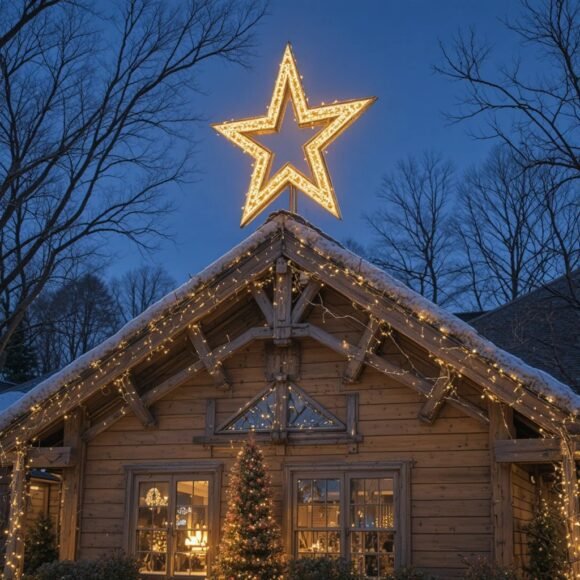 Lighted Star Decorations for Roof Peaks