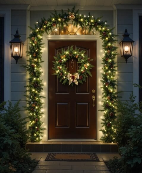 Lighted Wreath on the Front Door