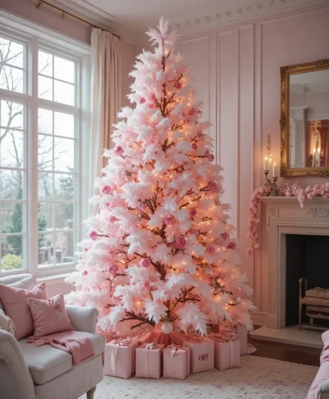 Pink Tree with White Feathers