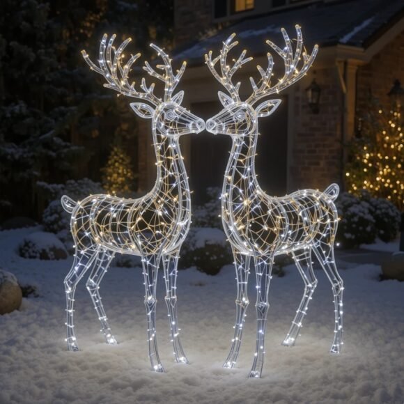 Reindeer Yard Sculptures with LED Lights