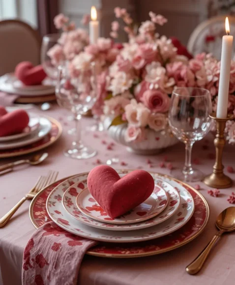 Heart-Themed Layered Place Settings