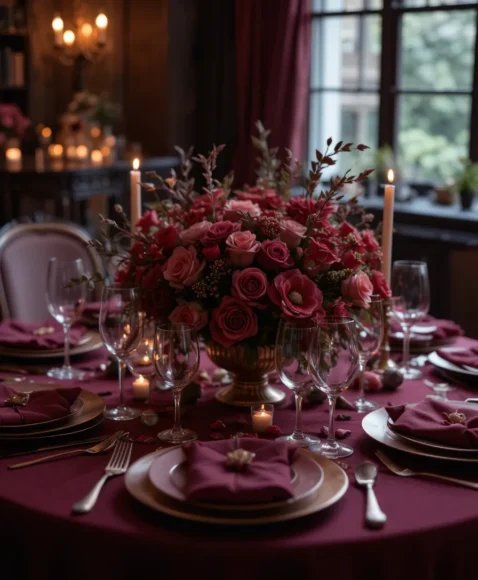 Moody Burgundy and Rose Table