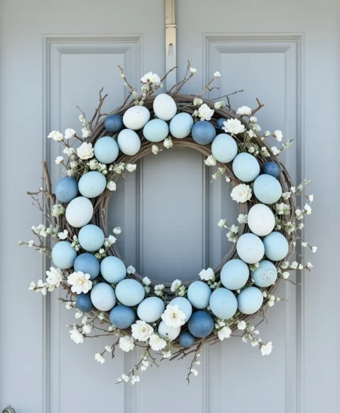 Blue and White Coastal Easter Egg Wreath