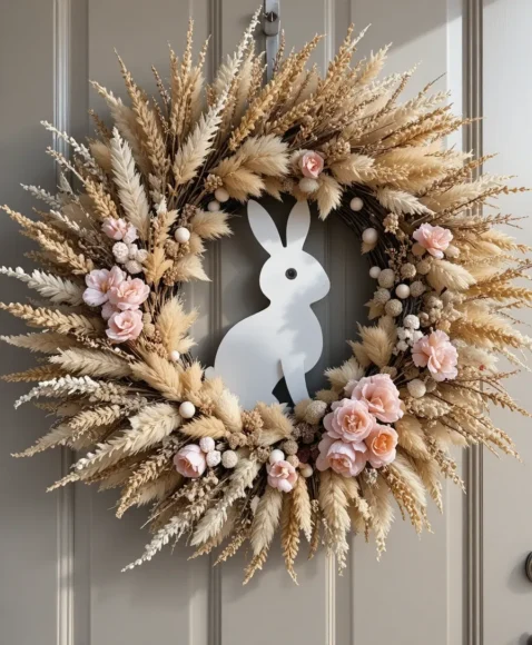 Boho Pampas Bunny Wreath with Natural Texture