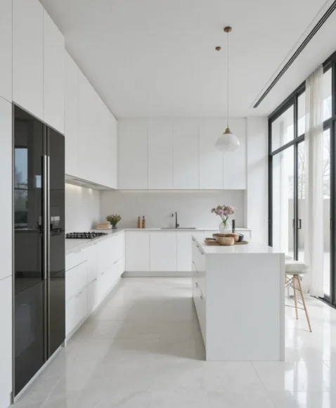 Bright White Microcement Minimalist Kitchen