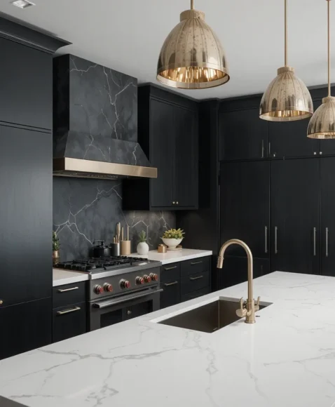 Charcoal Microcement with Brass Accents