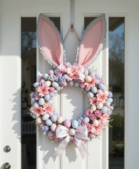Classic Pastel Bunny Head Wreath for a Cheerful Spring Welcome