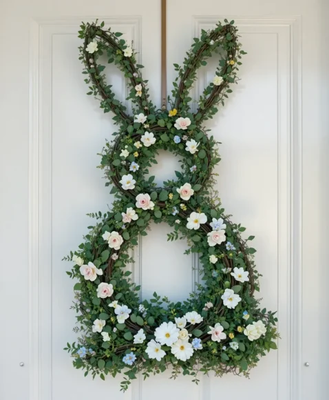 Floral Bunny Silhouette Outline Wreath