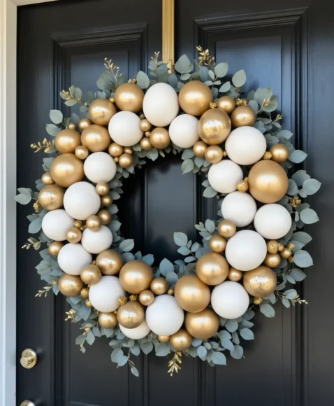 Gold and White Elegant Easter Egg Wreath for a Sophisticated Look