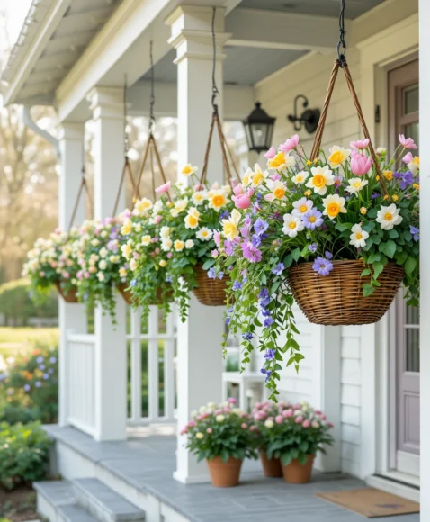 Hanging Baskets With Spring Blooms