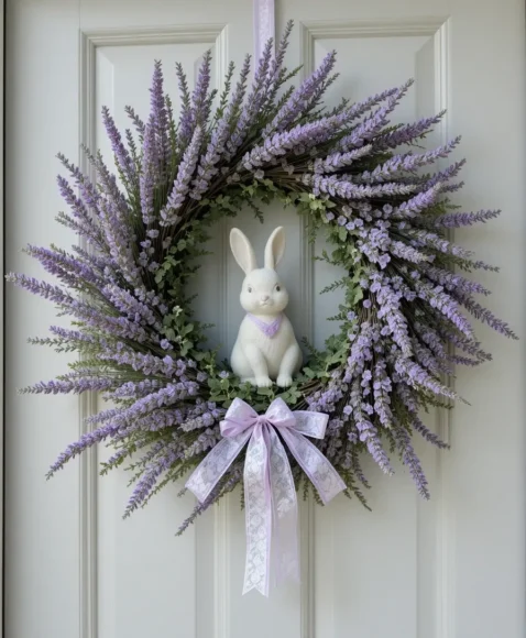 Lavender Bunny Wreath with Lace Details