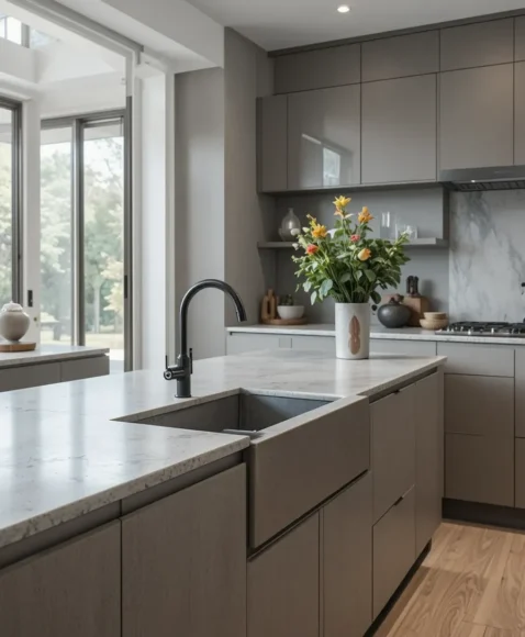 Microcement Countertops with Integrated Sink