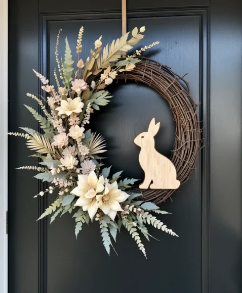Minimalist Neutral Bunny Wreath for Modern Homes