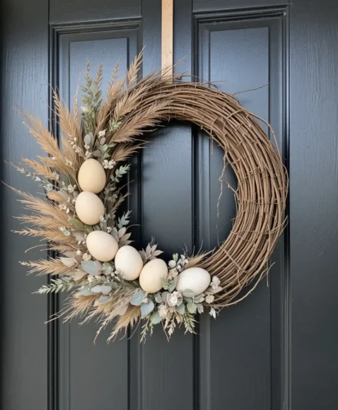 Minimalist Neutral Easter Egg Wreath for Contemporary Homes