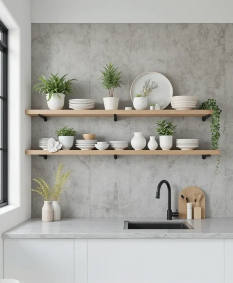 Open Shelf Microcement Backdrop