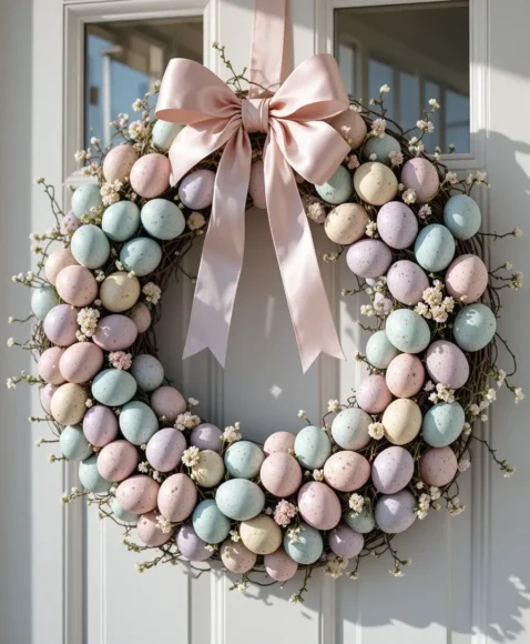 Pastel Speckled Egg Burst Wreath for a Soft Spring Welcome