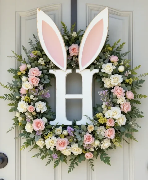 Personalized Initial Bunny Wreath