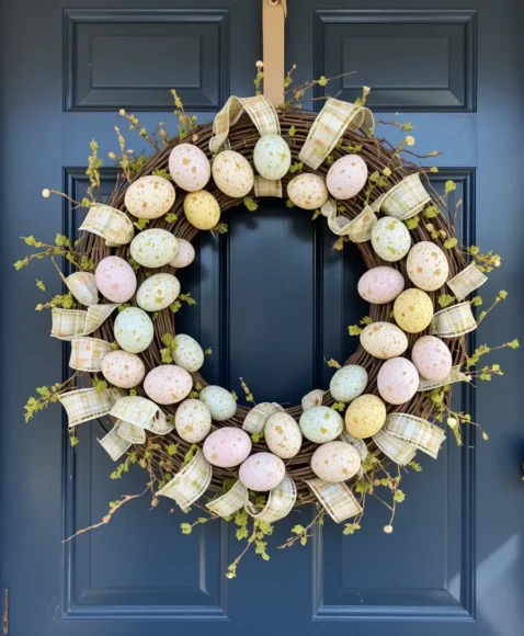 Plaid Ribbon and Egg Classic Spring Wreath