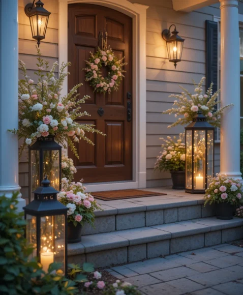 Porch Lanterns Filled With Spring Florals