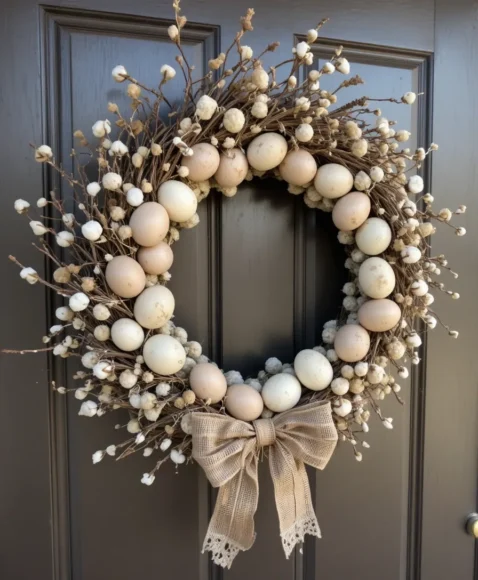 Rustic Farmhouse Easter Egg Wreath with Burlap Accents