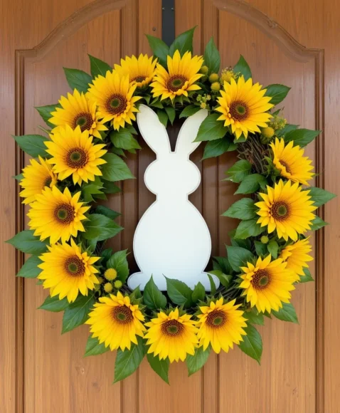 Sunflower Bunny Wreath for a Bright Spring Pop
