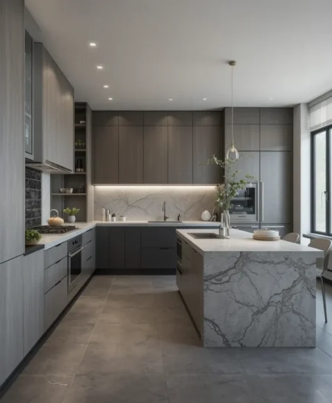 Two-Shade Layered Microcement Kitchen