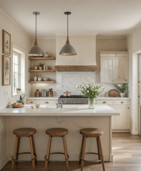 Warm Cream Microcement Family Kitchen