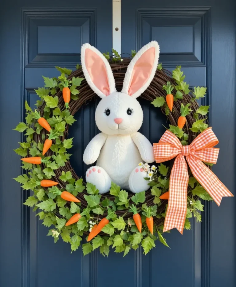 Whimsical Bunny and Carrot Patch Wreath