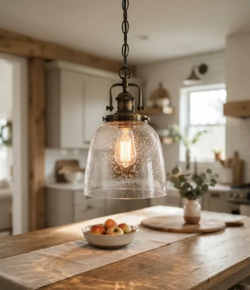Farmhouse Pendant with Seeded Glass Shade