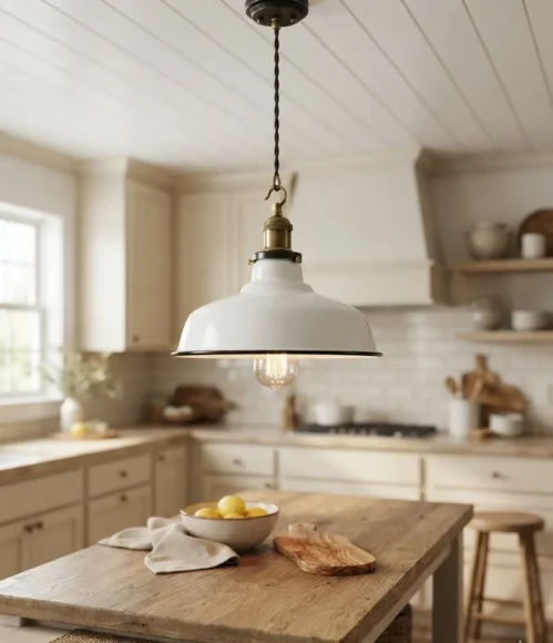 White Enamel Pendant with Rustic Accents
