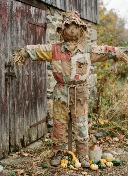 Feed Sack Fabric Patchwork Scarecrow