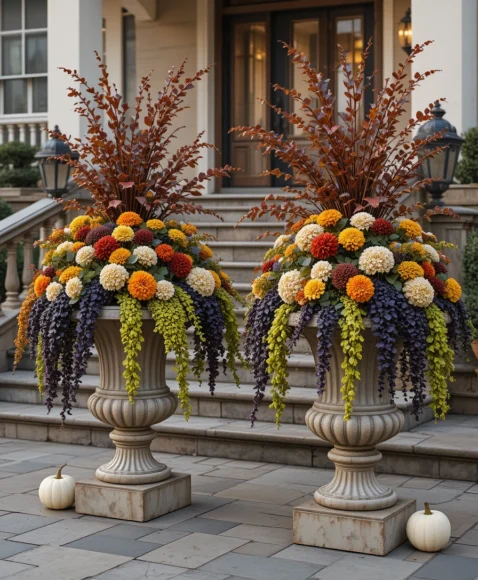 Fall Planters for Front Porches