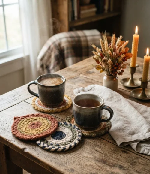 A Simple Braided Rag Rug Coaster Set