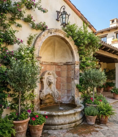 Arched Stucco Niche Fountain