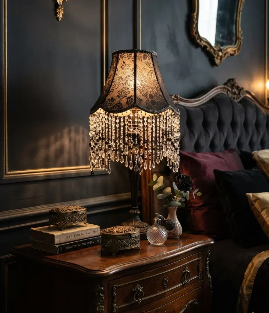Beaded Fringe Lampshade on a Nightstand