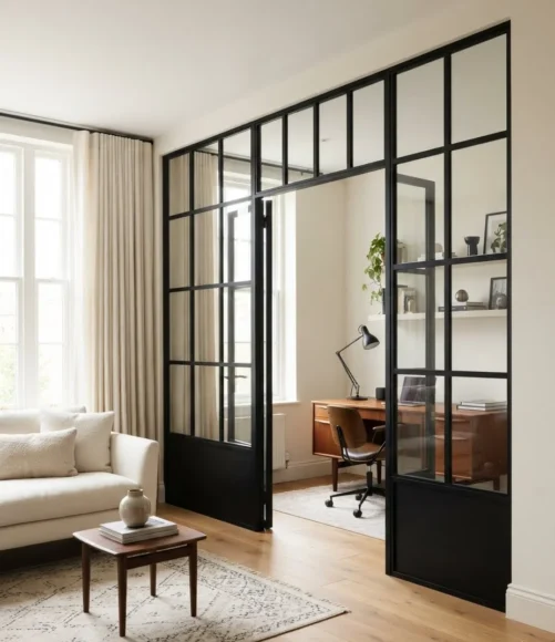 Black Frame Crittall Half-Glass Partition