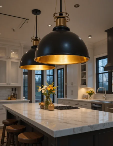 Black Metal Dome with Brass Interior Accent