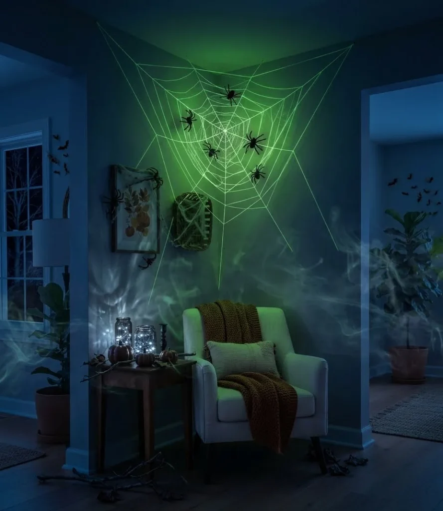 Blacklight Reactive Spiderweb Corner