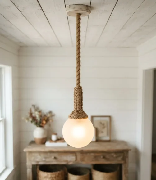 Braided Jute Rope-Hung Pendant