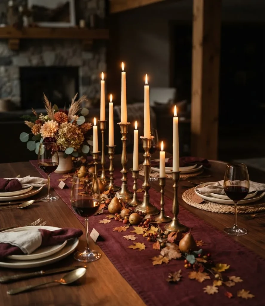Brass Taper Candle Tablescape